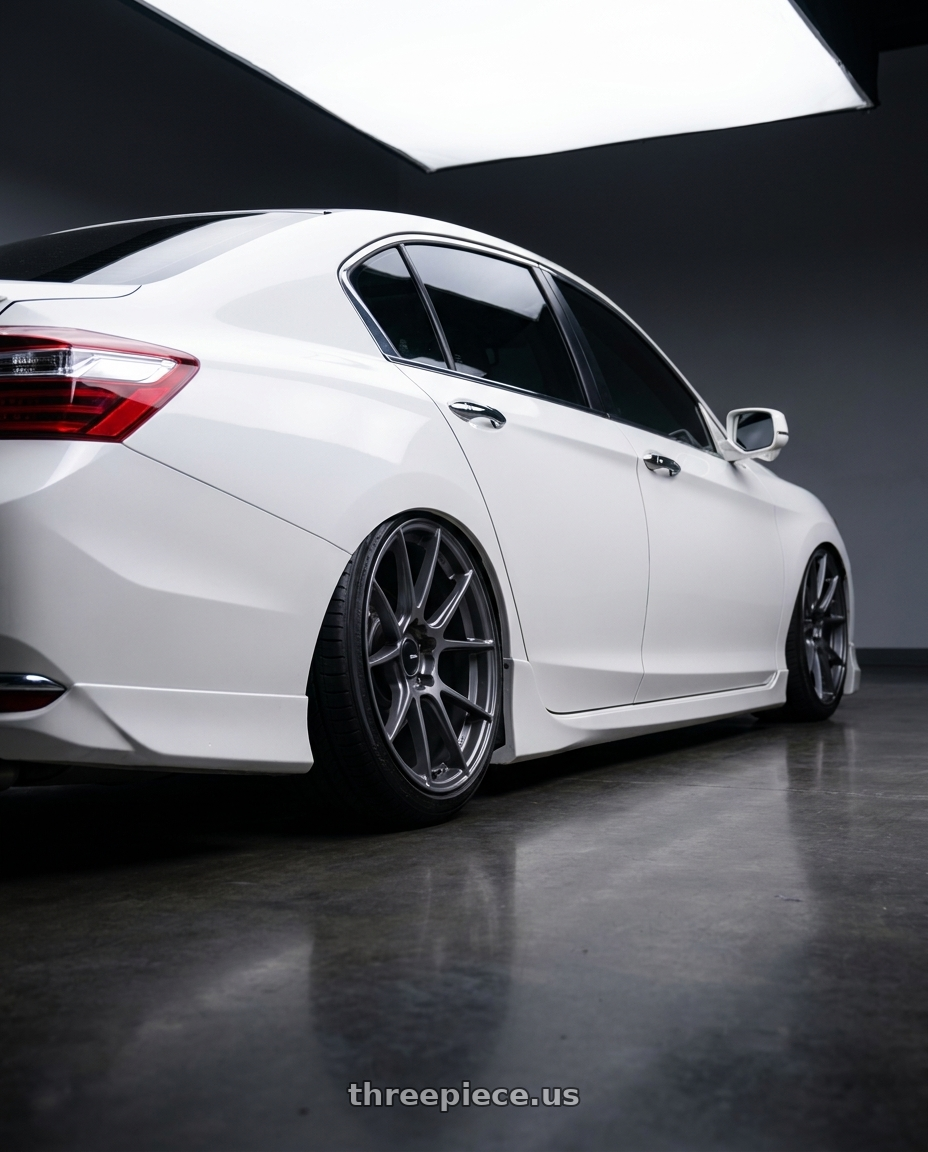 2016 Honda accord with Enkei TS-V 5x114.3 18x9.5+38 Storm Grey wheels rear three quarter view slight stretch tires