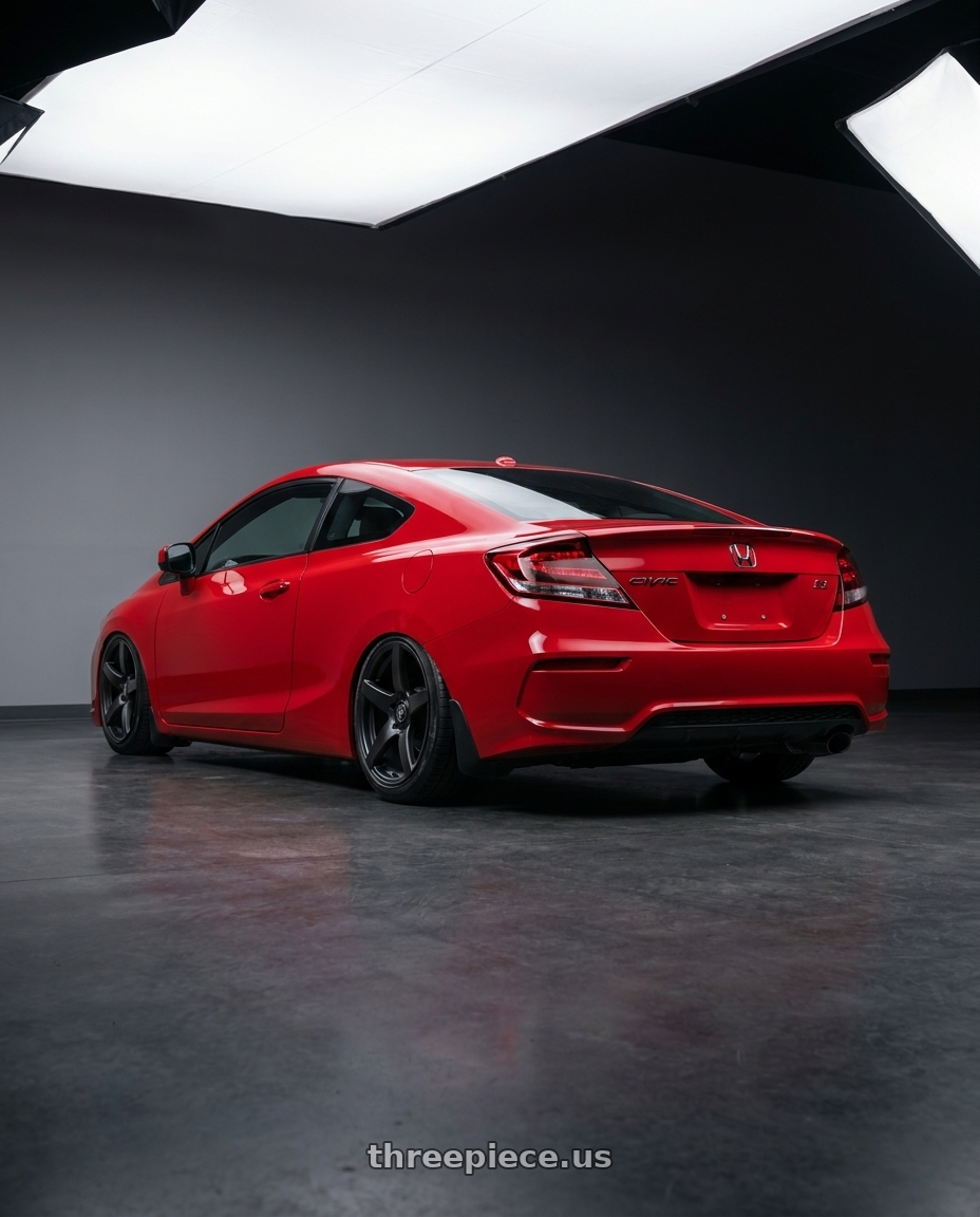 2011 Honda Civic Si with Forgestar CF5 5x114.3 18x10 +42 Satin Black wheels rear three quarter view slight stretch tires