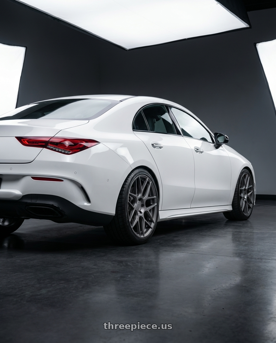 2023 Mercedes-Benz CLA C118 with Aodhan AFF2 5x112 19x8.5+35 Matte Gray wheels rear three quarter view square tires