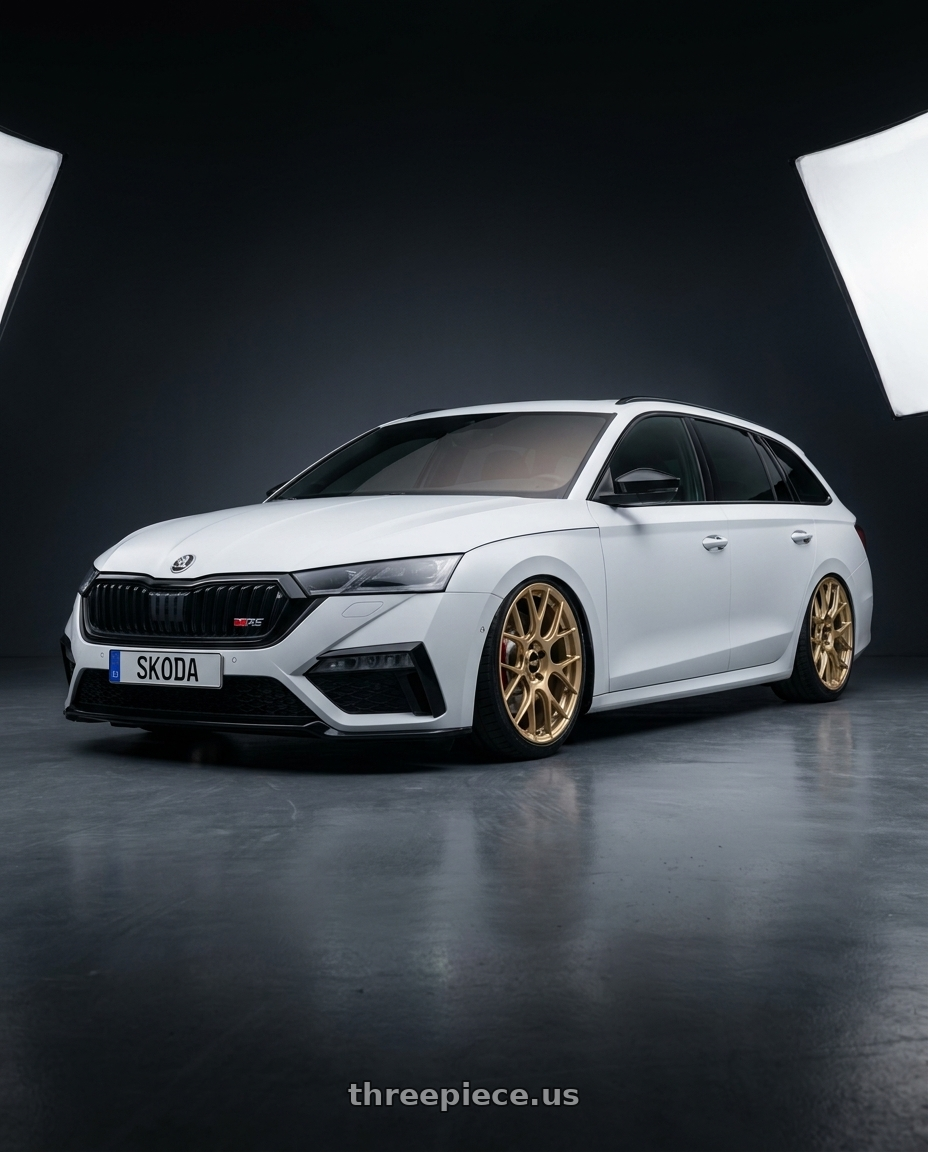 2024 Octavia Combi RS 消光白 with BBS RE-V7 5x112 20x9.5 +15 Gloss Gold wheels