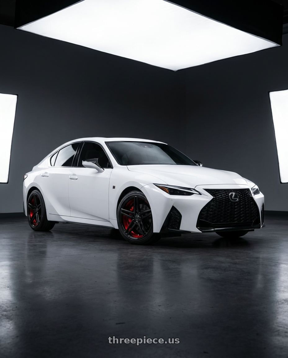 2025 Lexus is350 sport-white car with MARQUEE WHEELS M8571 5x110 18x8+33 BLACK / RED UNDERCUT wheels