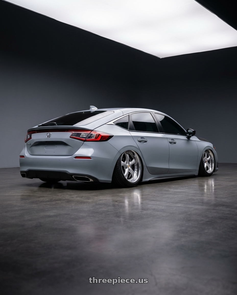 2023 Honda civic sport touring hatchback  with Work Wheels VS-KF 5x114.3 18x8.5-16 Light Grey Silver L Disk FULL REVERSE wheels rear three quarter view slight stretch tires