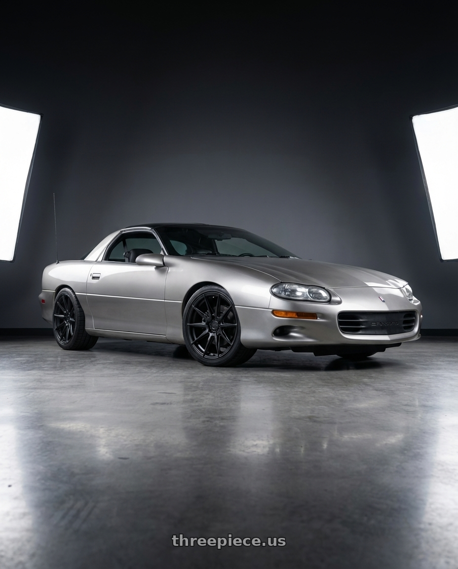 2000 chevrolet camaro with ADV.1 ADV5.0 5x120.65 20x12 +50 Satin Black wheels front three quarter view lowered stance