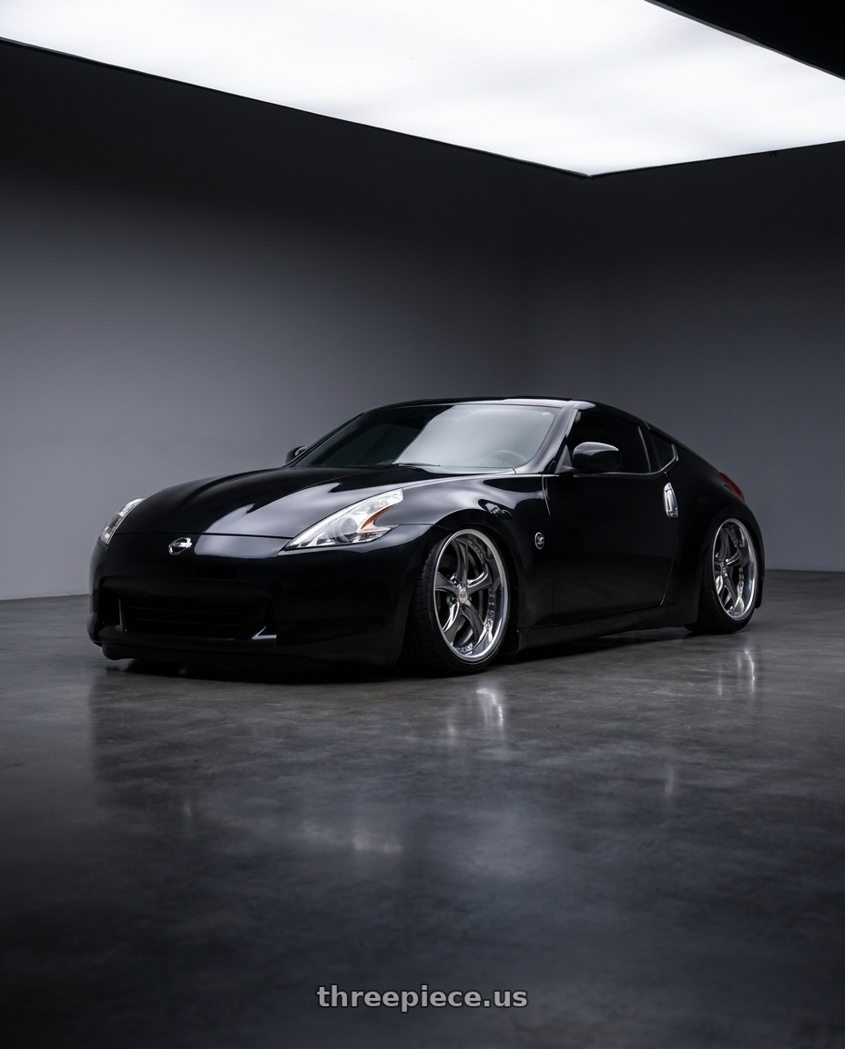 2009 nissan 370z with Work Wheels VS-KF 5X114.3 19x9.5+27 Brilliant Silver Black O Disk FULL REVERSE wheels