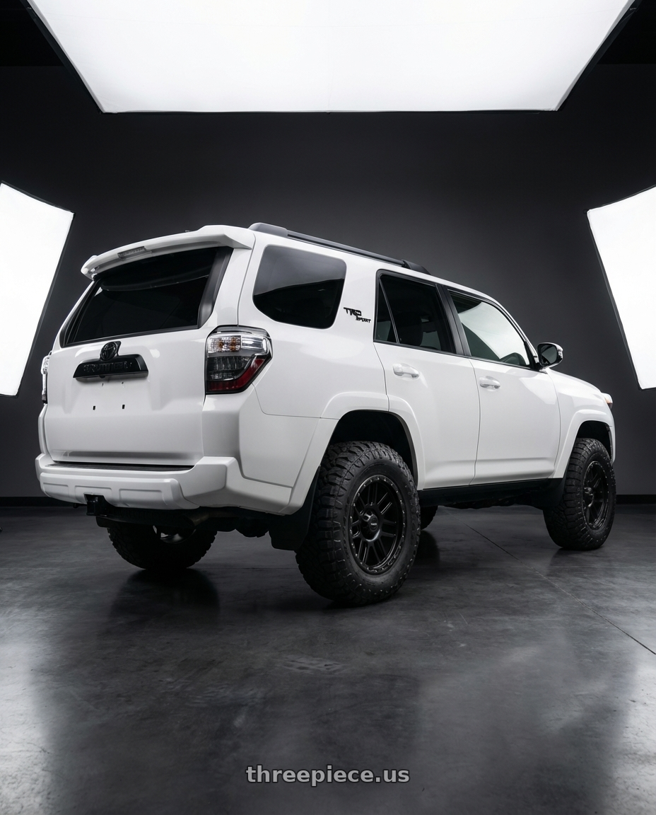 2022 Toyota 4Runner with Vision Off-Road 111 Nemesis 6x139.7 17x9-12 Matte Black wheels rear three quarter view meaty tires