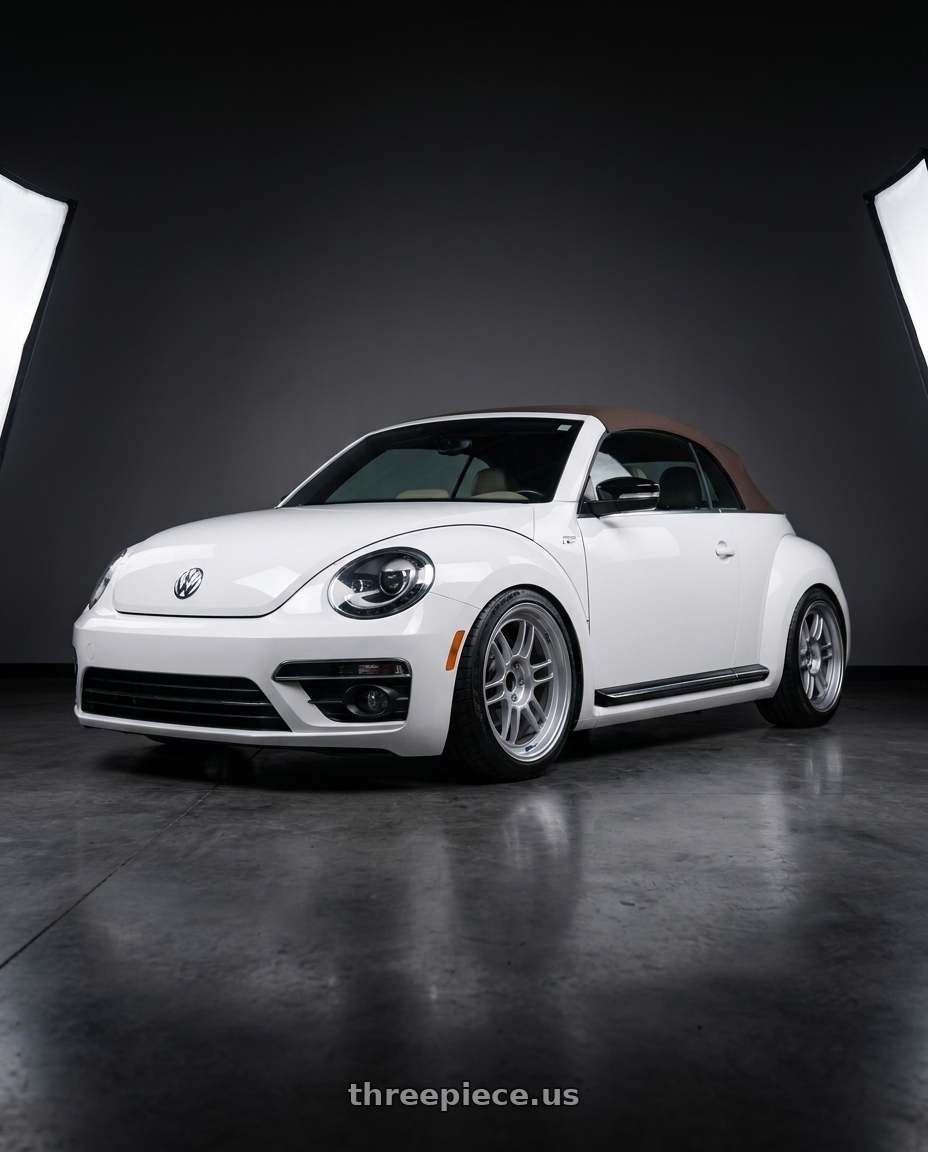 2015 Volkswagen Beetle r with Enkei RPF1RS 5x114.3 18x10.5+0 Silver wheels