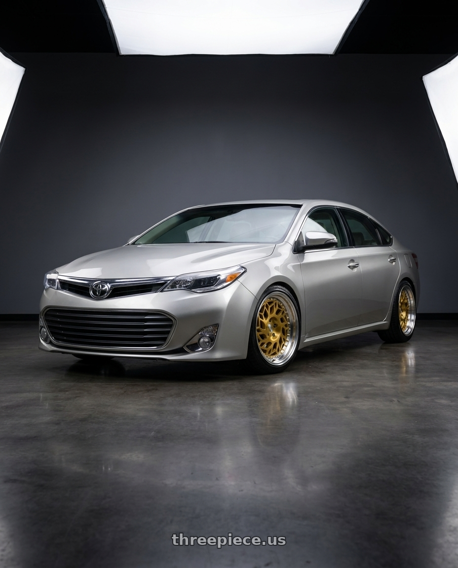2013 toyota avalon with F1R R32 5x114.3 18x8.5 +33 Brushed Gold/Polish Lip wheels