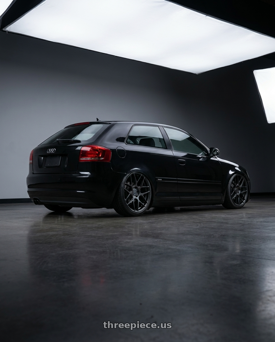 2012 Audi A3 8P with Aodhan AFF2 5x112 19x9.5+35 Matte Black wheels rear three quarter view slight stretch tires