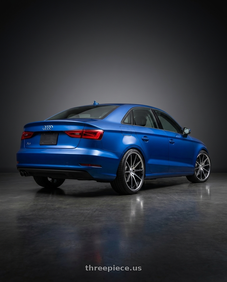 2017 Audi A3 with Rohana RFC10 5x112 19x8.5 +42 Machine Black/chrome Lip wheels rear three quarter view square tires