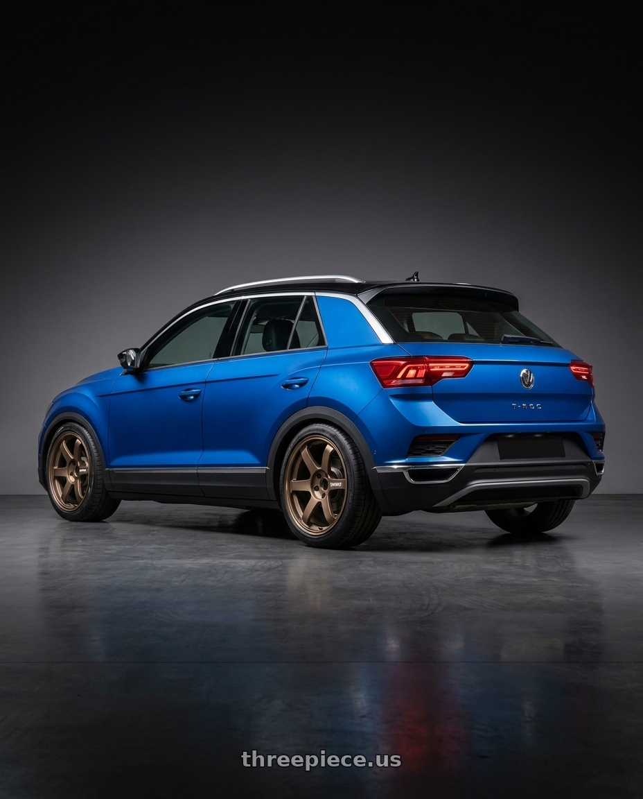 2019 VW troc with Volk Racing TE37 Saga S-Plus 5x114.3 18x8.5+42 Bronze wheels rear three quarter view slight stretch tires