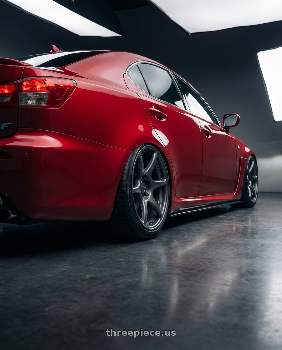 2012 Lexus IS-F with Kansei K11G Tandem 5x114.3 19x9.5 12 Gunmetal wheels rear three quarter view slight stretch tires