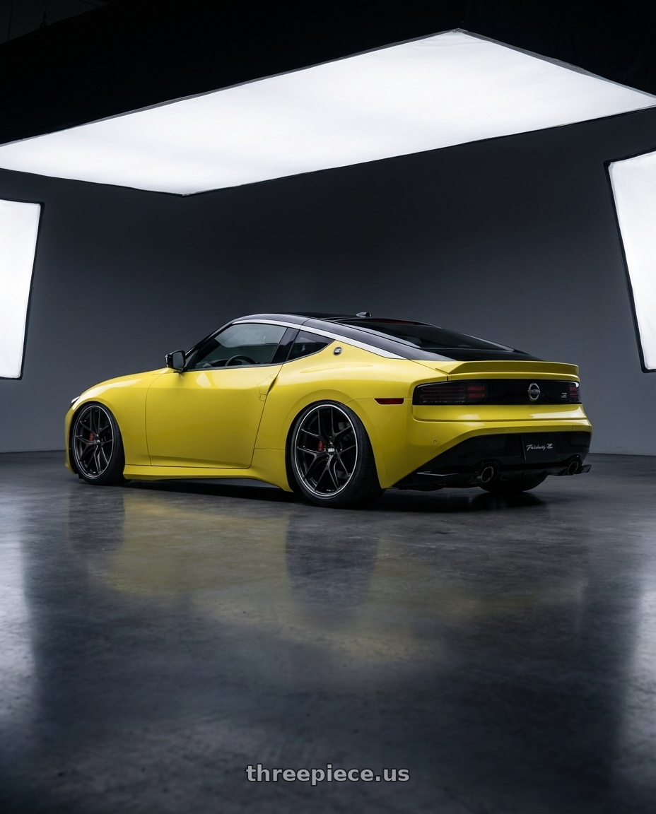 2024 Nissan Z with BBS CC-R 5x114.3 19x8.5+30 Satin Black wheels rear three quarter view slight stretch tires