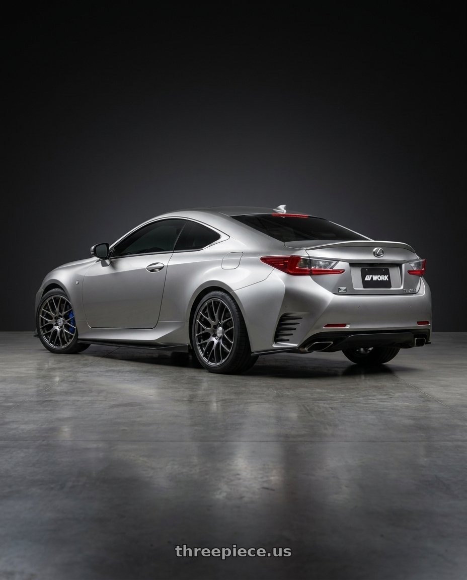 2016 Lexus RC 350 F Sport with Work Emotion m8r 5x100 19x9.5 +38 Glim Black wheels rear three quarter view square tires