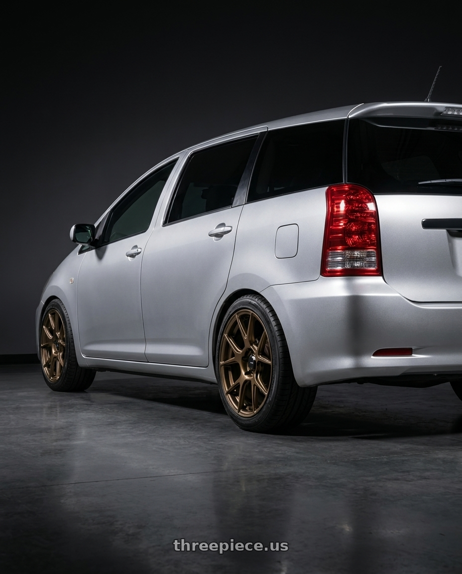 2006 Toyota Wish with Konig Ampliform 5x112 18x8.5+43 Gloss Bronze wheels rear three quarter view square tires