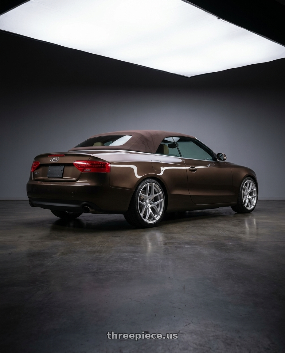 2013 Audi A5 Cabriolet with MRR GF9 5x114.3 19x8.5  +35 Silver Machine Face wheels rear three quarter view slight stretch tires