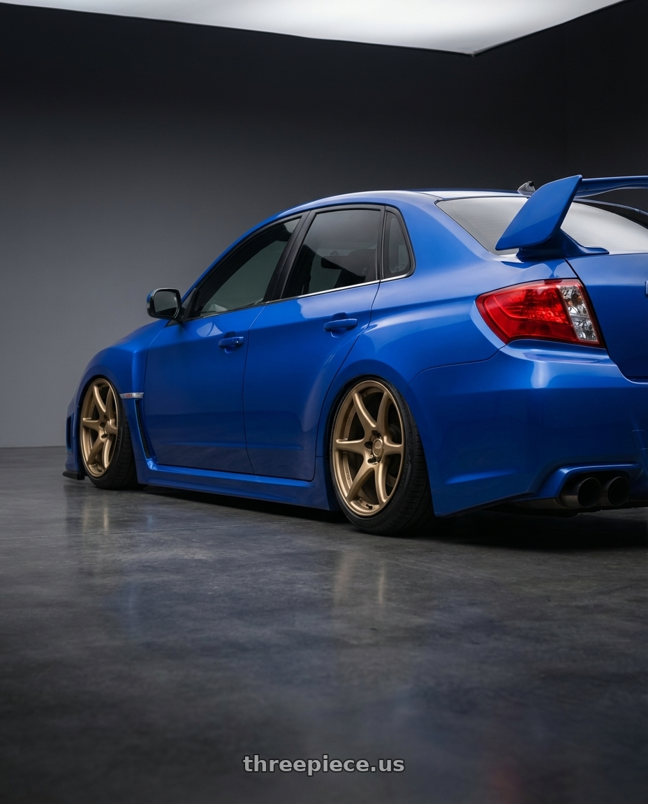 2013 Subaru WRX STI with Kansei K11B Tandem 5x114.3 18x9 12 Bronze wheels rear three quarter view slight stretch tires