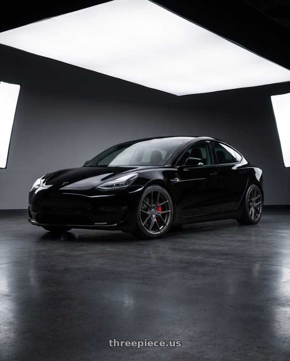 2019 tesla model 3 performance black with Vossen HF-5 20x9 / 5x114.3 / +32 / Flat Face / 73.1 - Matte Gunmetal Wheel - HF5-0N02 wheels