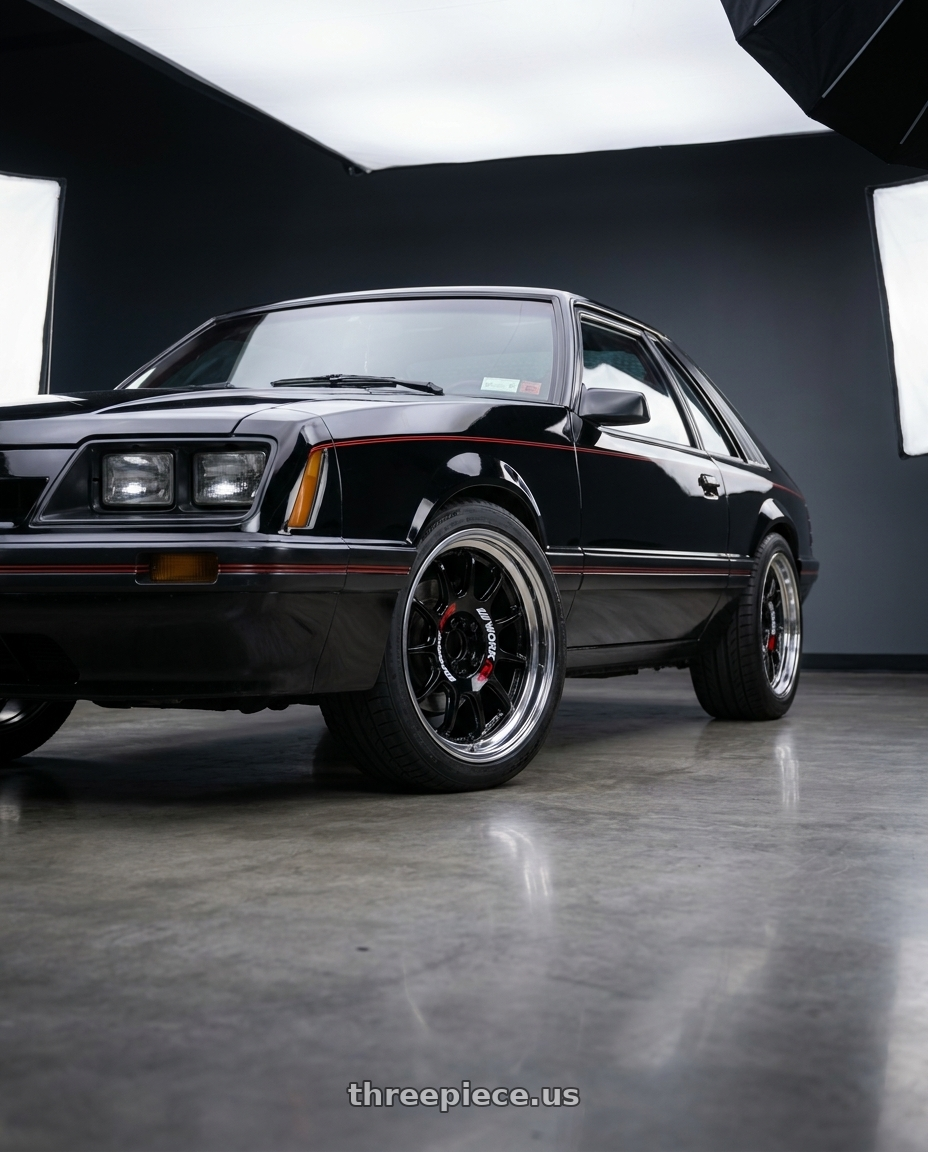 1984 Ford Mustang with Work Emotion Rs11 2p 5x114.3 17x10 22 black wheels