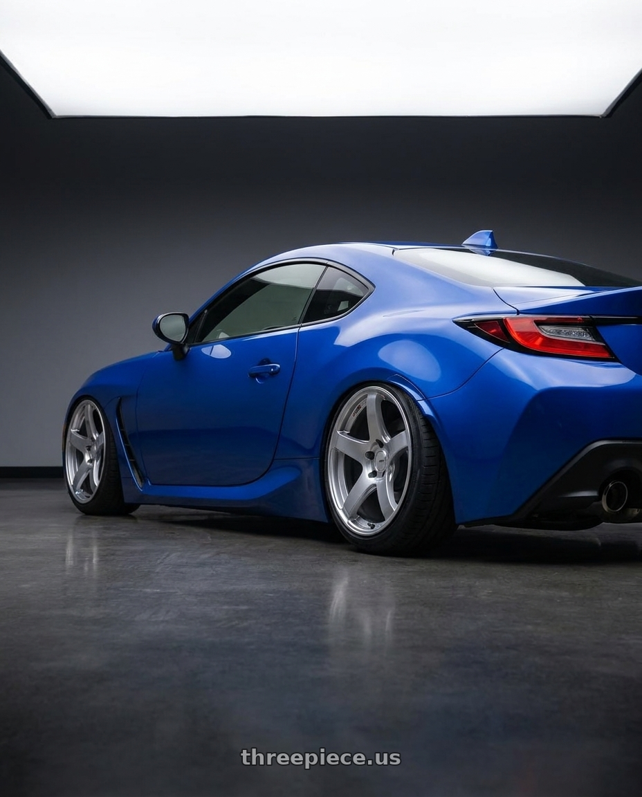 2024 Subaru BRZ with Ssr Gtv01 5x114.3 18x8.5+40  GLARE SILVER wheels rear three quarter view slight stretch tires