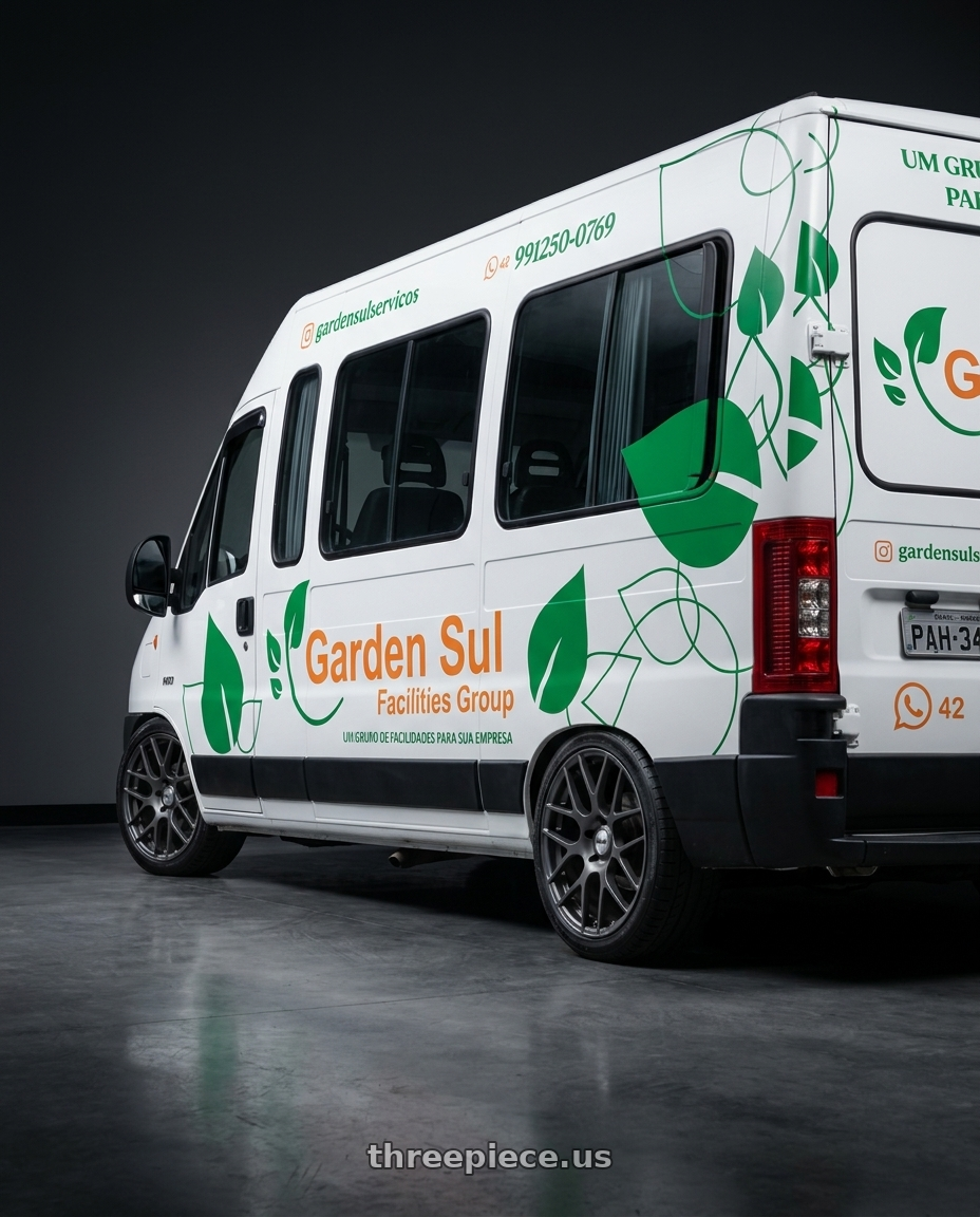 Peugeot Boxer 2.3 HDI 2013 brasileira - adesivada with TSW NURBURGRING 5X114.3 17X7.5 +45 MATTE GUNMETAL wheels rear three quarter view square tires