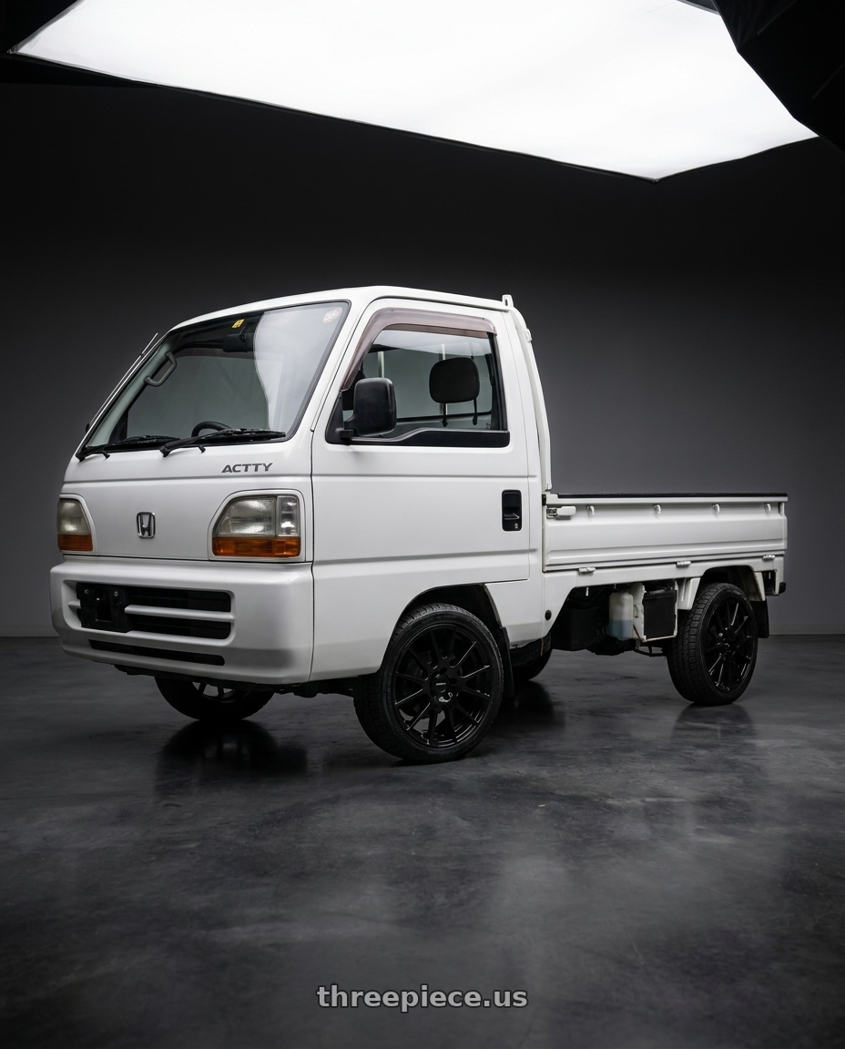 1996 Honda Acty with Vision Street-Designs 18 Hellion 4x100 14x5.5+38 Gloss Black wheels