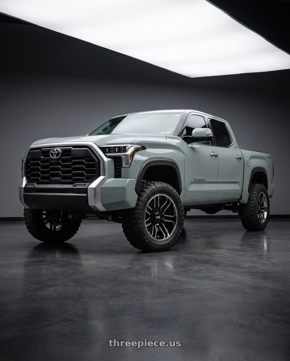 2024 Toyota Tundra with Moto Metal MO202 6X139.7 22X10 -18 GLOSS BLACK MACHINED CENTER CHROME LIP wheels