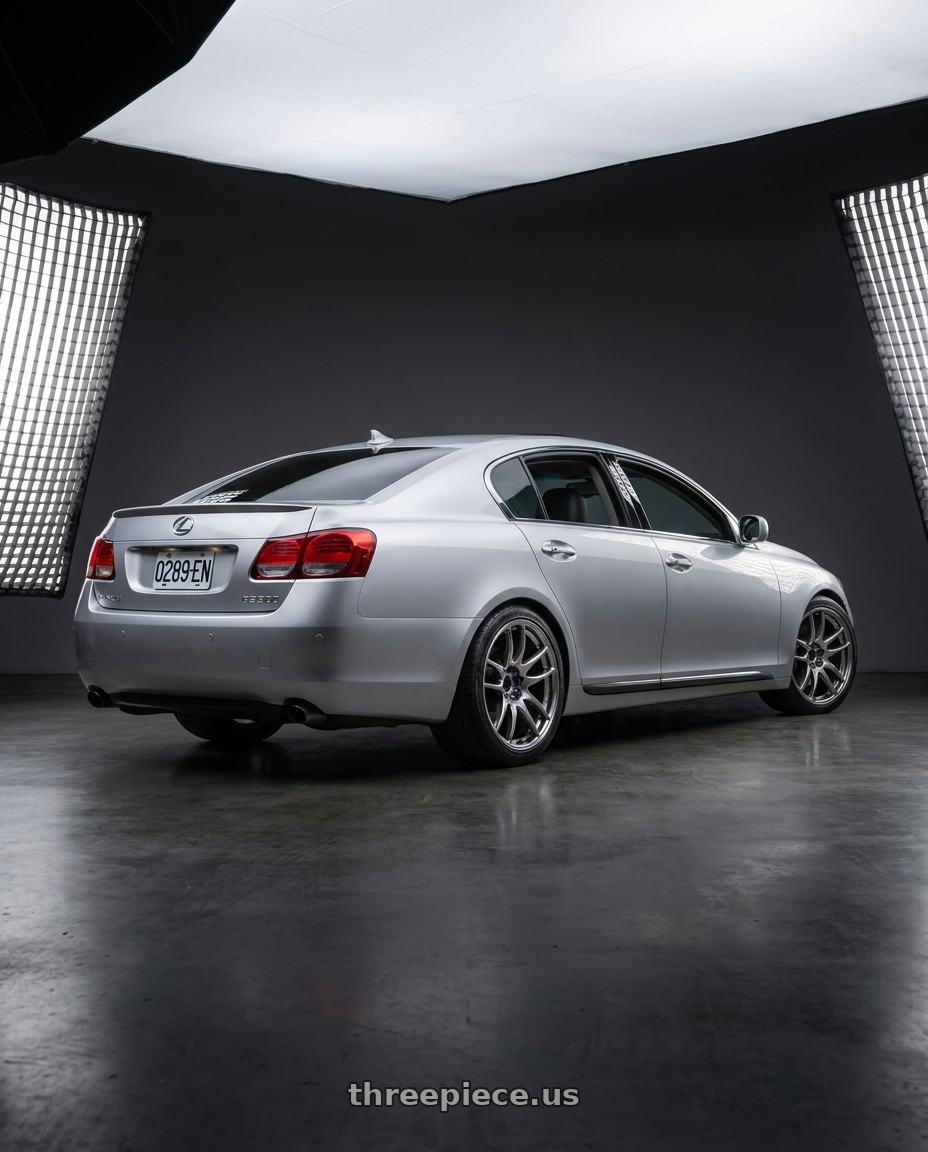 2006 Lexus gs300 with Work Emotion Cr Kiwami 5x100 18x9.5 +0 Gt Silver wheels rear three quarter view square tires