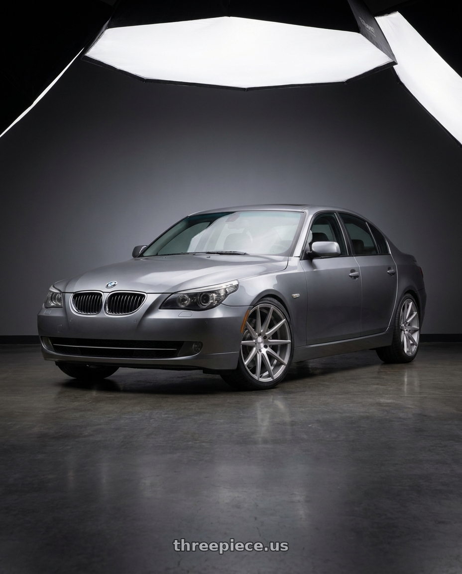 2009 BMW 535i with TSW CLYPSE 5X120 20X8.5 +20 TITANIUM W/ MATTE BRUSHED FACE wheels front three quarter view lowered stance