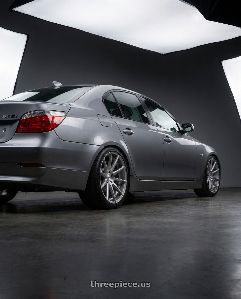 2009 BMW 535i with TSW CLYPSE 5X120 20X8.5 +20 TITANIUM W/ MATTE BRUSHED FACE wheels rear three quarter view square tires