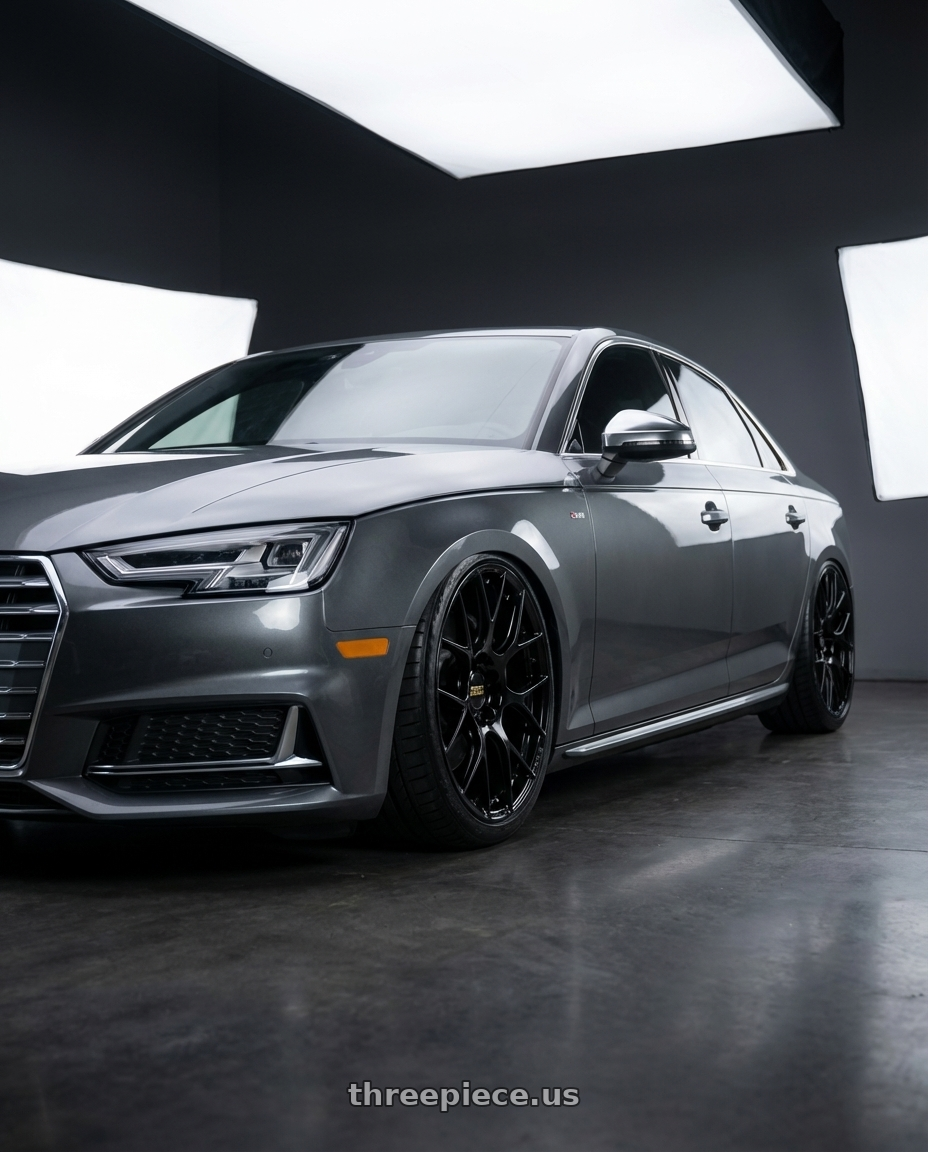 2023 Audi S4 B9 with BBS RE-V7 5x112 20x9.5 +15 Gloss Black wheels front three quarter view stanced stance