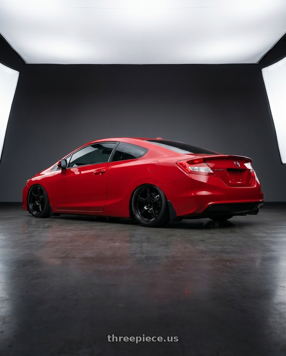 2015 Honda Civic Si with Gram Lights 57CR 5x114.3 17x9+12 Glossy Black wheels rear three quarter view slight stretch tires