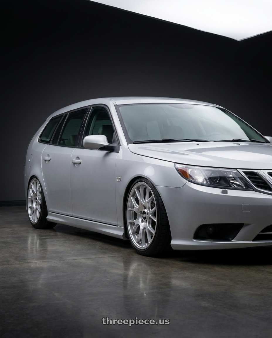 2010 Saab 9 3 sportcombi silver with BBS CH-R 5x112 19x8.5 +40 Brilliant Silver Polished Rim Protector wheels