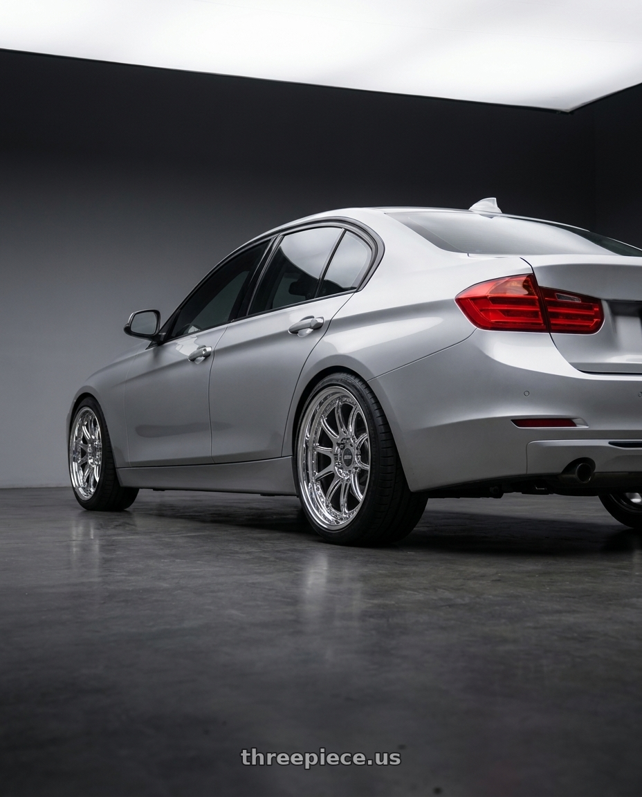 2016 bmw 328i x drive with ESR Wheels CS12 5x114.3 18x9.5 +35 Vacuum Chrome wheels rear three quarter view square tires