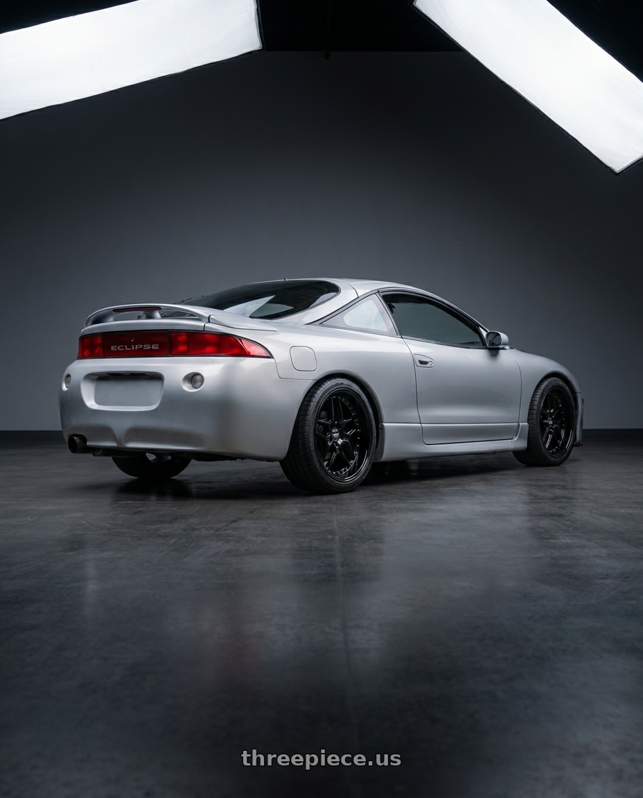 1998 mitsubishi eclipse gsx with ESR Wheels CS SERIES CS15 5x110 18x9.5 +35 Gloss Black wheels rear three quarter view square tires