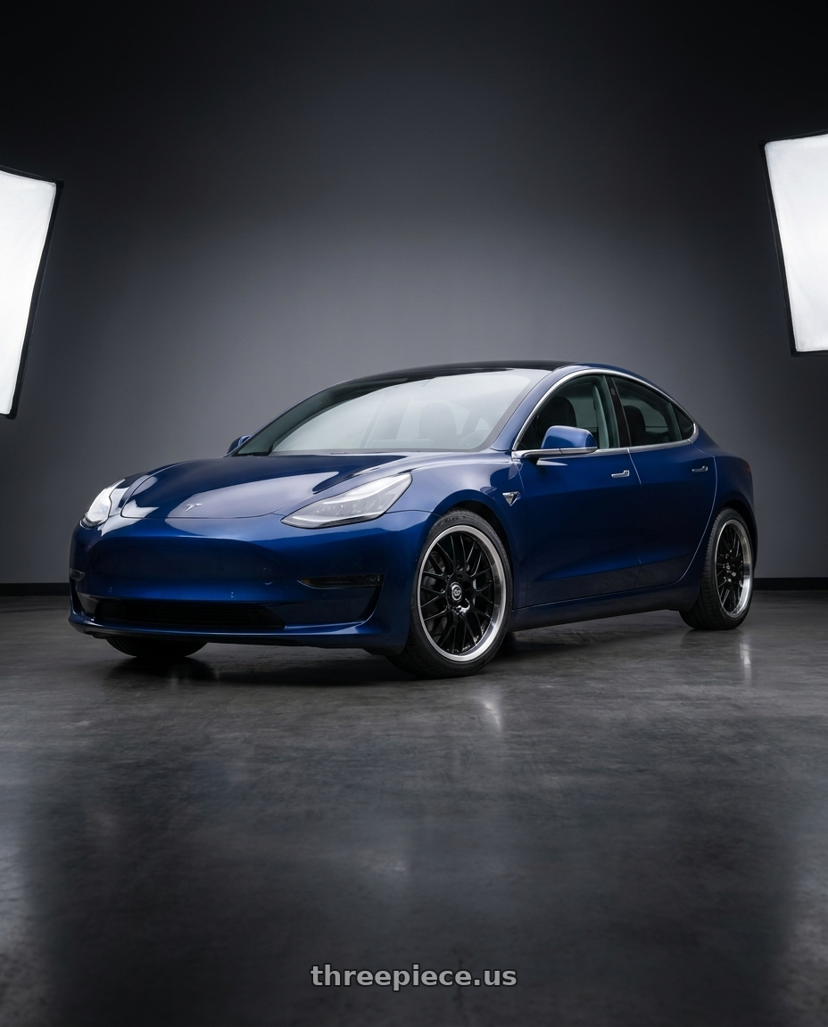 2018 Tesla Model 3 Long with Enkei Lusso 5x114.3 18x8+40 Black w/ Machined Lip wheels