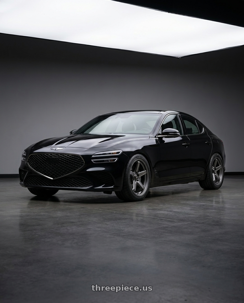 2023 Genesis G70 Sport Prestige, Victoria Black with Konig Neoform 5X114.3 19x8.5+32 Matte Grey wheels