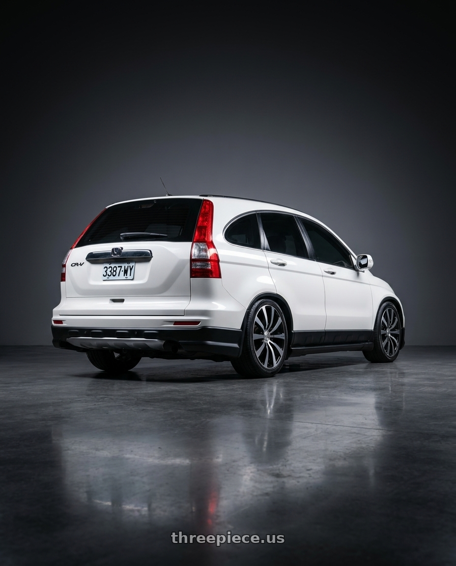 2009 HONDA CRV with TOUREN TR3 3130 4x108/5x108 15x7 +40 GLOSS BLACK MACHINED wheels rear three quarter view square tires