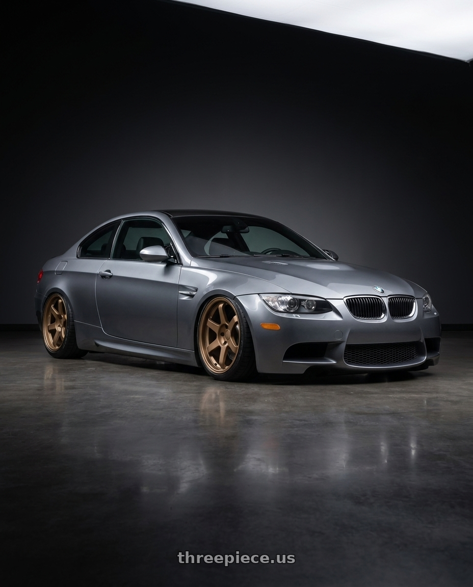 2013 BMW M3 with 9six9 SIX-1 5x120 18X8.5 +35 Matte Bronze wheels front three quarter view stanced stance