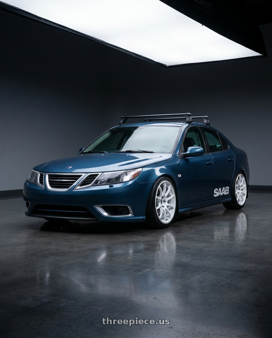 2008 Saab 9-3 2 0T with Advan Racing RSIII 5x110 18x8.0 +33 RACING WHITE METALLIC & RING wheels