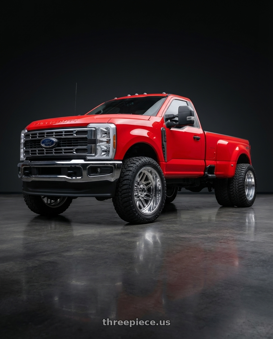 2025 Ford F350 with Fuel Mono DB66 FFC66 8X200 22X8.25 -202 POLISHED wheels front three quarter view slammed stance