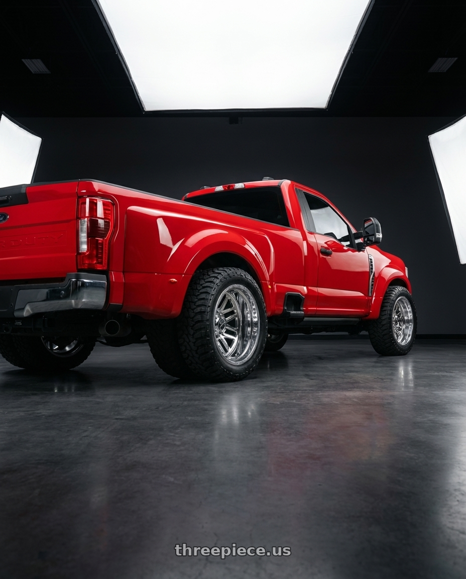 2025 Ford F350 with Fuel Mono DB66 FFC66 8X200 22X8.25 -202 POLISHED wheels rear three quarter view meaty tires