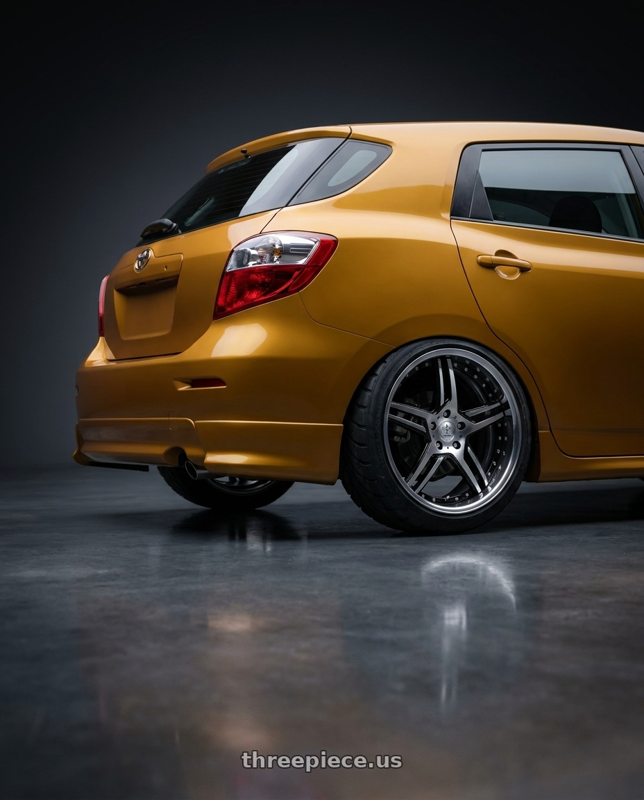 2009 toyota matrix with DURANDAL DD5.2 BLACK POLISHED 5x100 18x8.5 +33MM wheels rear three quarter view meaty tires