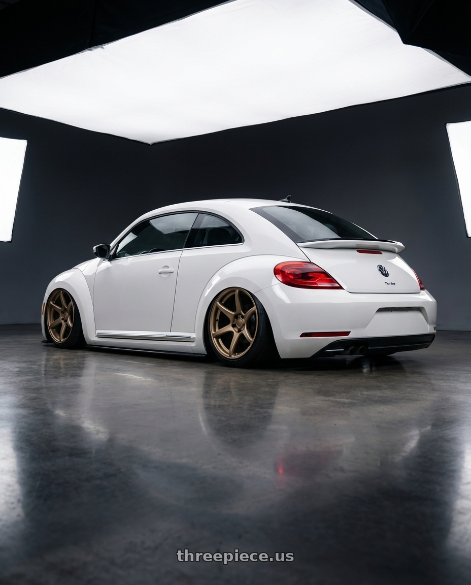 2016 Volkswagen Beetle Turbo with Kansei K11B Tandem 5X112 19x10.5 22 Bronze wheels rear three quarter view slight stretch tires
