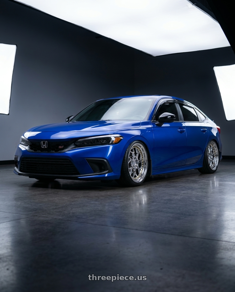 2023 honda civic si with Aodhan DS01 5x114.3 18x8.5+35 Vacuum Chrome W/ Gold Rivets wheels