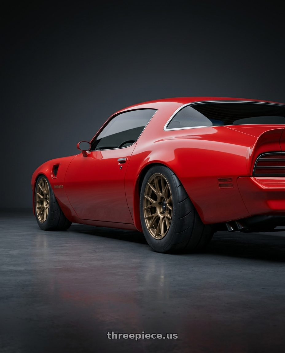 1978 Pontiac firebird trans am with Konig Ampliform 5x114.3 19x9.5+25 Gloss Bronze wheels rear three quarter view excessive tires