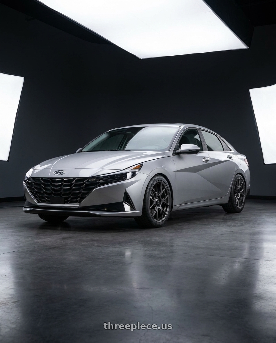 2021 Hyundai Elantra Limited with Konig Ampliform 5x114.3 18x8.5+45 Dark Metallic Graphite wheels