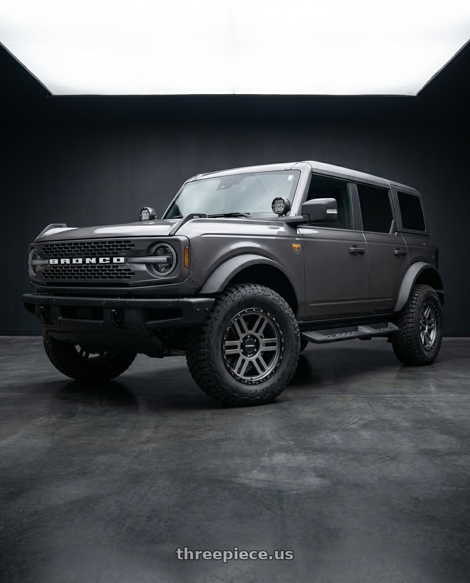 2023 Ford Bronco Badlands with Vision Off-Road 354 Manx 2 6x139.7 17x9+12 Satin Grey wheels