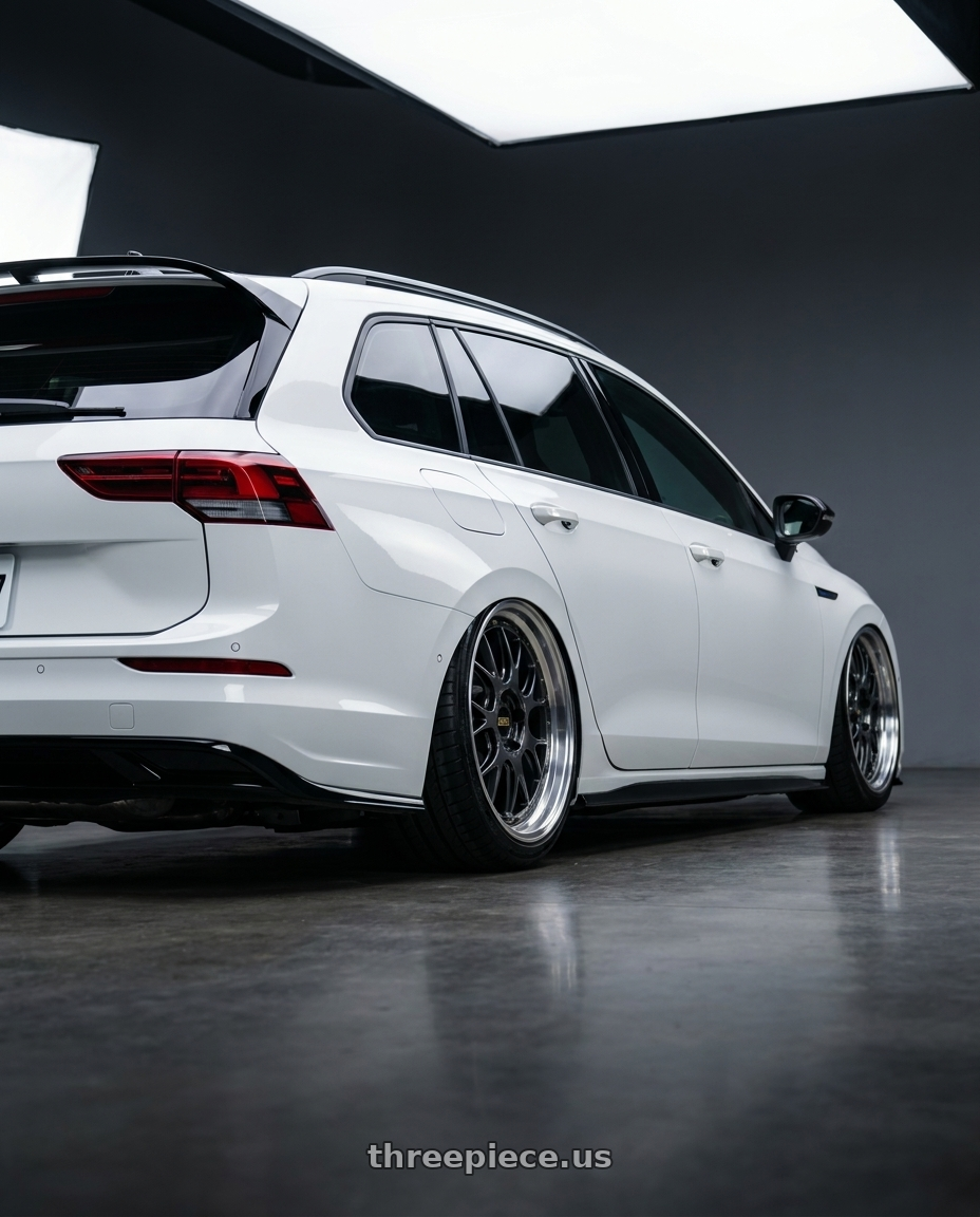 2023 golf variant8 with BBS LM-R 5x112 19x9.5+38 Diamond Black wheels rear three quarter view extreme stretch tires