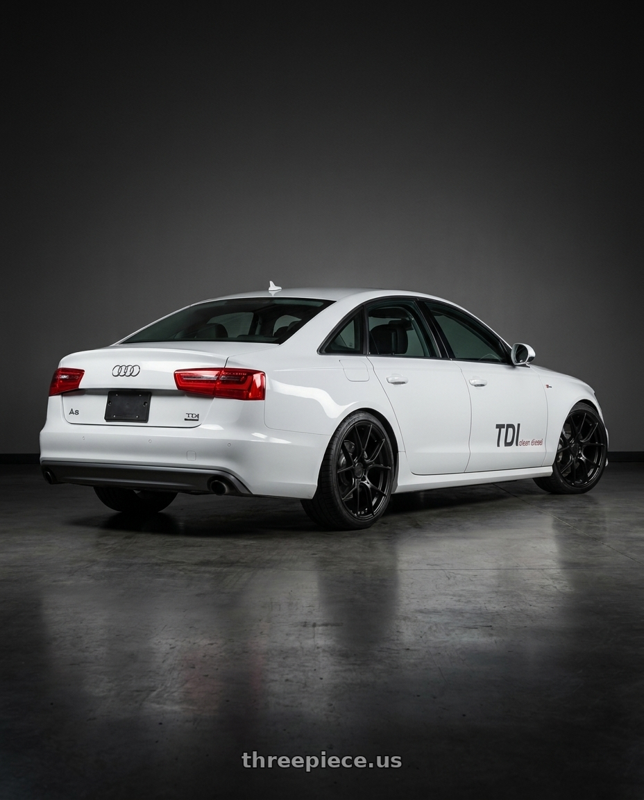 2014 Audi A6 Quattro with Aodhan AH-11 5x112 18x8.5+35 Matte Black wheels rear three quarter view square tires