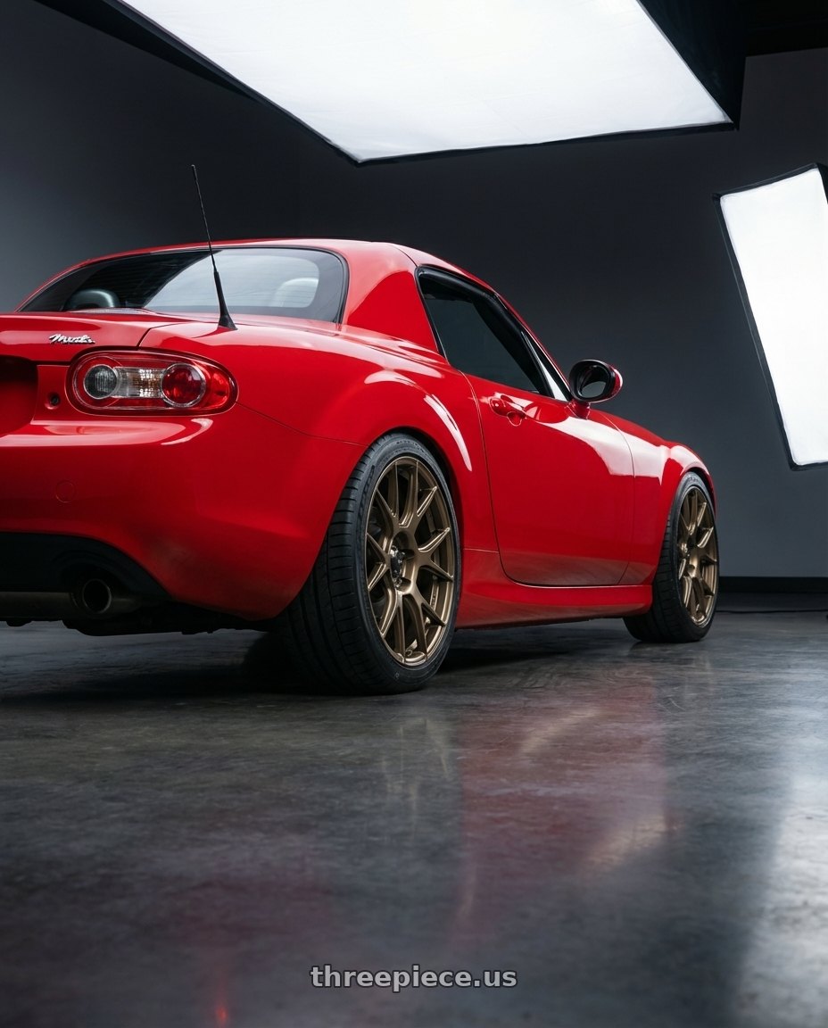 2012 Mazda MX-5 Miata NC with Konig Ampliform 5x114.3 17x8+40 Gloss Bronze wheels rear three quarter view square tires